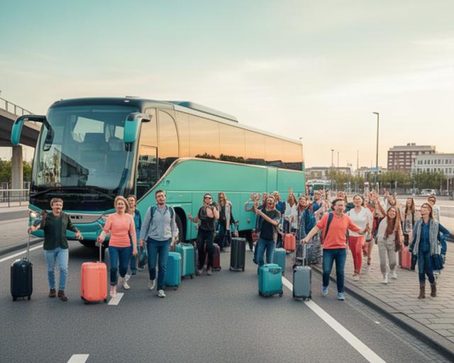 Reizigers vertrekken met een touringcar vanuit Arnhem richting een Europees Formule 1-circuit