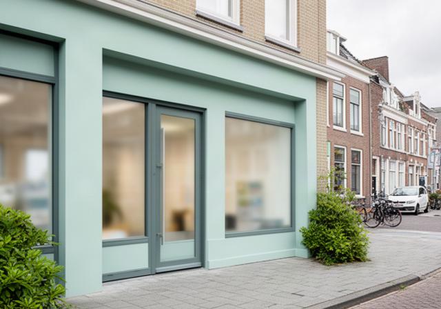 Kantoor van Keizer Grand Prix aan de Beatrixstraat in Arnhem met entree en straatomgeving