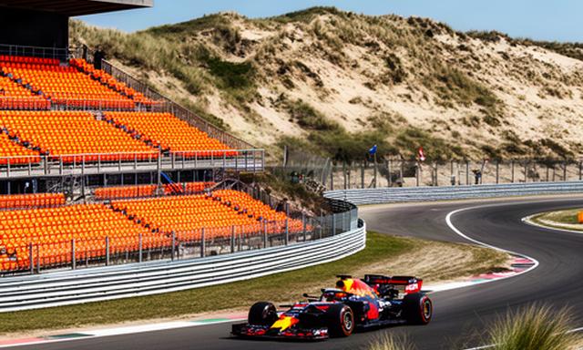 Oranje Formule 1-tribunes naast het duinencircuit van Zandvoort aan de Nederlandse kust